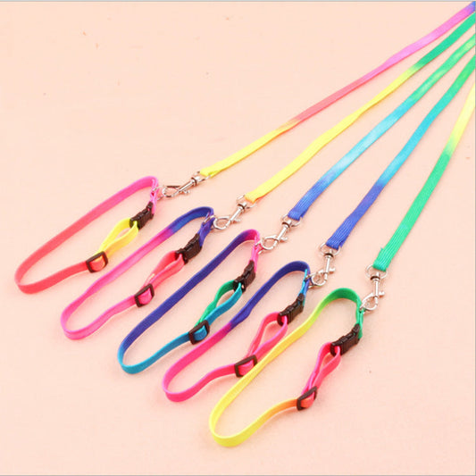 KFX-3920957 Rainbow Color Nylon Cat Leash and Dog Chain, 120cm Length, Adjustable Neck Collar 20-30cm