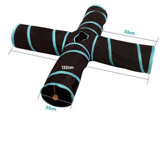 KFX-3926717 Foldable Pet Passage Toy for Cats and Small Dogs - Four-Way Design, Easy to Carry, Poly Fabric