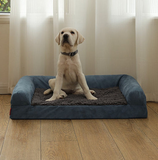 KFX-3931453 Waterproof Removable Suede Cotton Fleece Kennel in Coffee, Navy, and Silver - Multiple Sizes Available