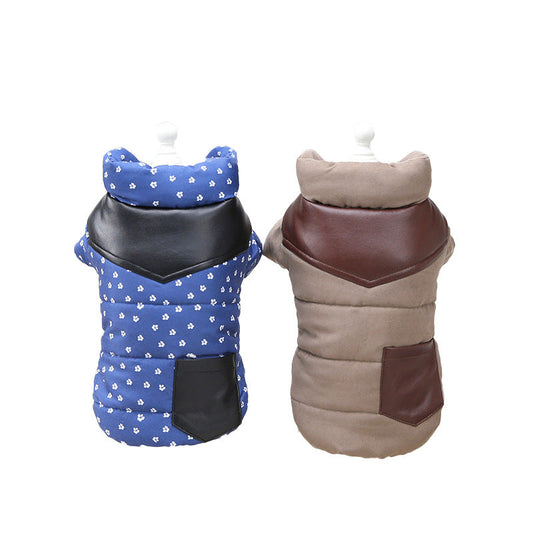 KFX-3933757 Casual Dog Jumpsuit with Leather Stitching and Plush Lining in Khaki and Blue