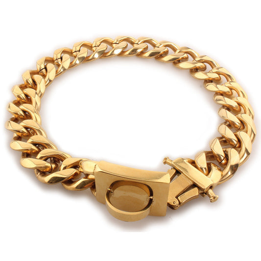 KFX-3935165 Titanium Steel Dog Chain Collar with Polished Finish and Vacuum Plating