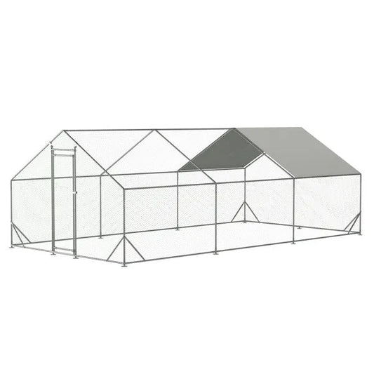 KFX-3952317 Large Walk-In Chicken Coop with Waterproof Cover – Galvanized Wire Hen Pen for Poultry, Rabbits, and Ducks (10' L x 20' W x 6.56' H)