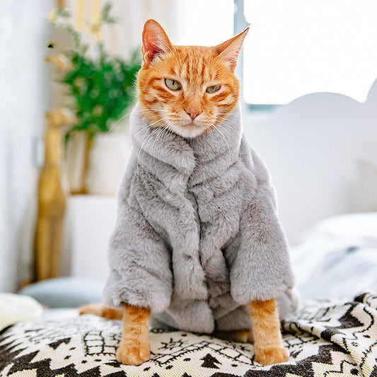 KFX-3952829 Cozy Velvet Cat Apparel for Autumn and Winter – Light Gray, White, Pink Options