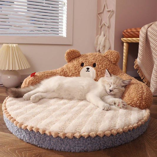 KFX-3958461 Cozy Bear-Shaped Cat Nest Pet Bed for All Seasons, High Back Design