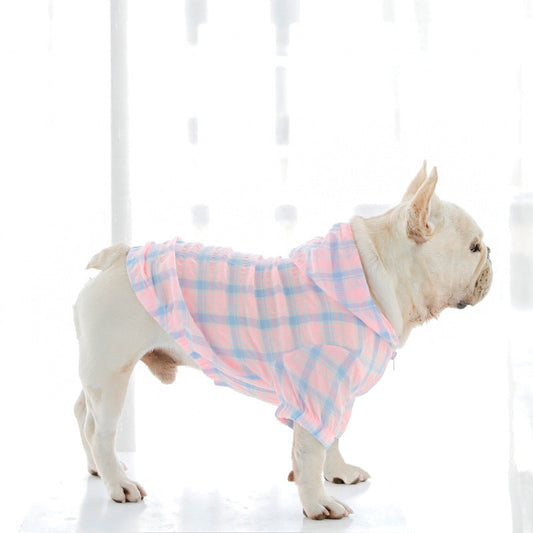 KFX-3960765 Plaid Teddy Schnauzer Jacket - Cotton Two-Legged Clothing in Green and Pink, Sizes M to 3XL