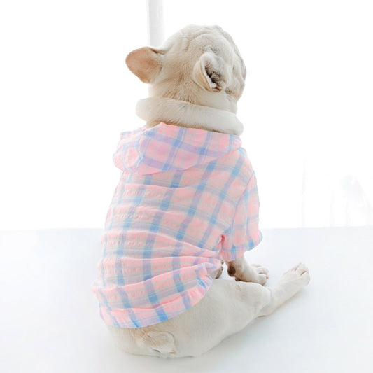 KFX-3960765 Plaid Teddy Schnauzer Jacket - Cotton Two-Legged Clothing in Green and Pink, Sizes M to 3XL