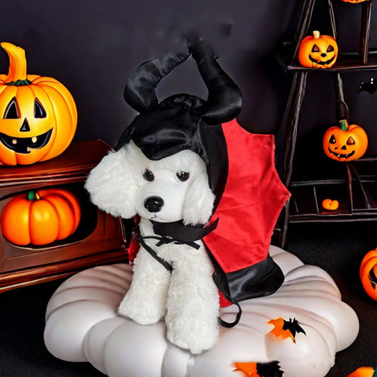 KFX-3967549 Red and Purple Pointed Devil Cloak with Hat for Pets – Free Size Polyester Halloween Costume