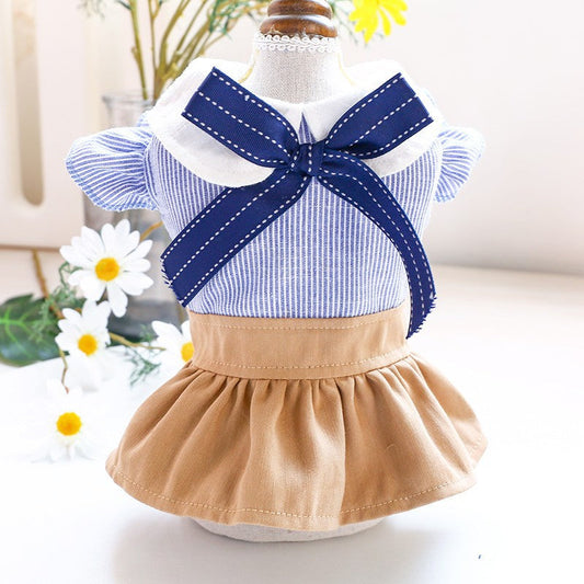 KFX-3968317 Cute Blue Bow Bichon Skirt for Dogs - Casual Student Style Pet Apparel
