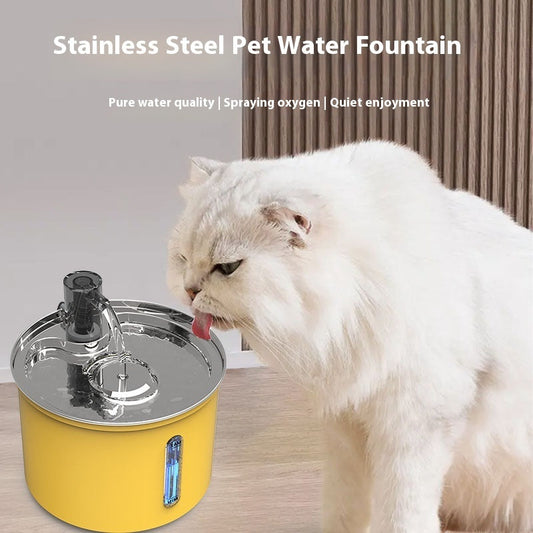 KFX-3971773 Pet Water Dispenser with Stainless Steel and Plastic, Mute Operation and See-through Design for Cats