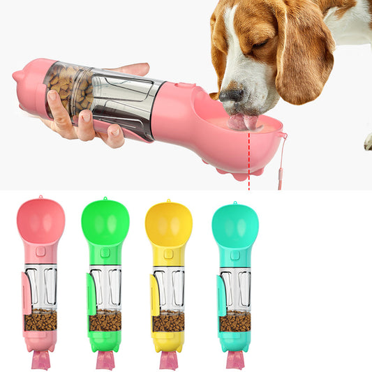 KFX-3984701 3-in-1 Portable Multifunction Dog Water Bottle with Food Feeder and Poop Bag Dispenser for Travel