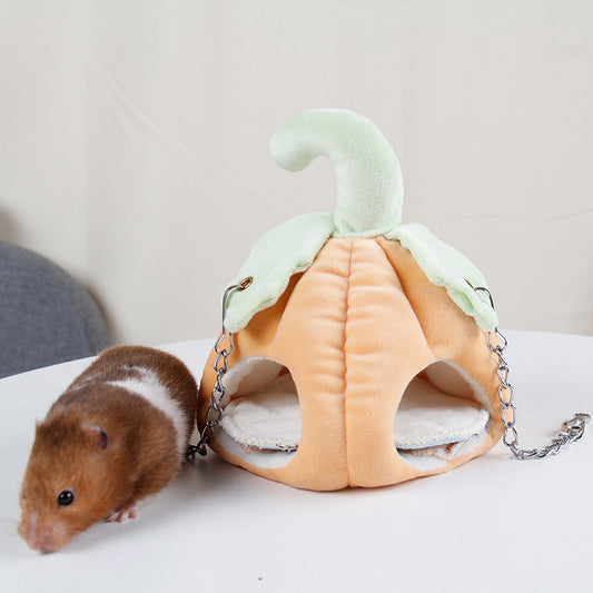 KFX-3985469 Cozy Pumpkin Nest for Small Pets – Soft Diamond Velvet Hammock for Hamsters, Teddy Bears, and Sugar Gliders