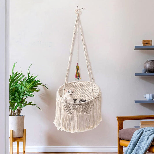 KFX-3994557 Cozy Nordic Bohemian Woven Cat Nest - Cotton Pocket Design