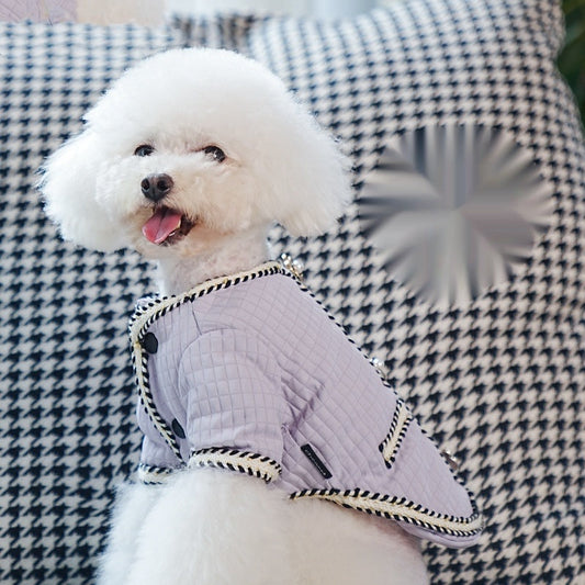KFX-3998013 Warm Quilted Dog Coat for Autumn and Winter in Black, White, Light Purple - Sizes S to 2XL