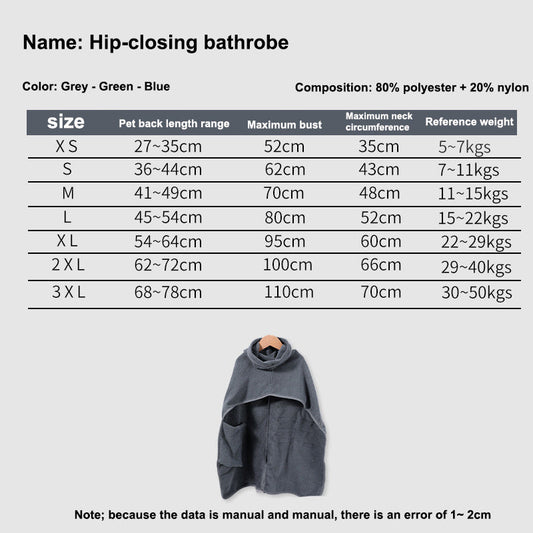 KFX-4000317 Adjustable Water-Absorbent Dog & Cat Bathrobe for Small to Large Pets