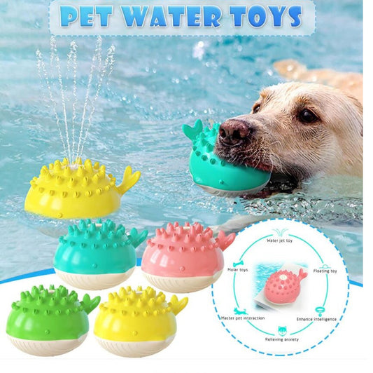 KFX-4001341 Summer Floating Water Spray Dog Toy - TPR Material, Dimensions 112mm x 140mm x 91mm, Available in Pink, Lake Blue, Yellow, Green