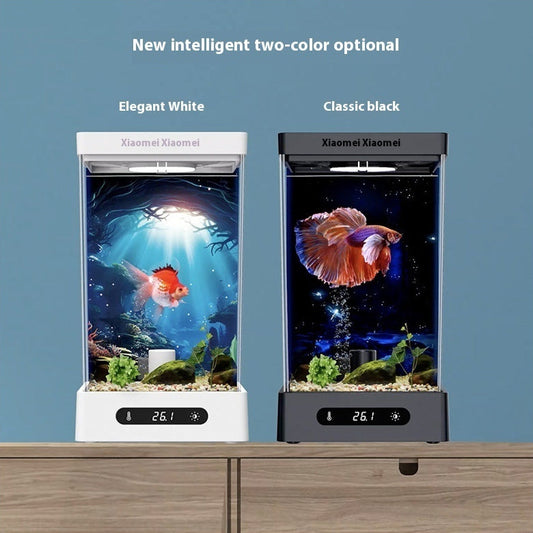 KFX-4001981 Smart Bluetooth Fish Tank - Douyu Cylinder Design, White/Black, Compact Size