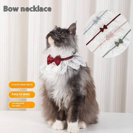 KFX-4006077 Lace Edge Pet Scarf Collar for Cats - Light Blue, Wine Red, Pink, Green, Four Seasons Universal Style