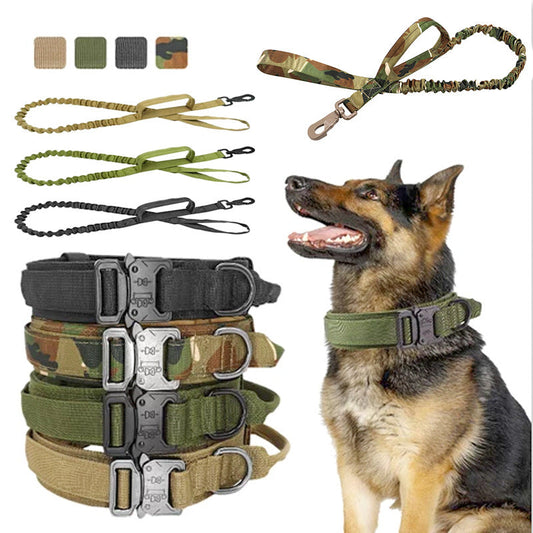 KFX-4017469 Adjustable Military Nylon Dog Collar and Leash Set - Durable Traction Belt for Active Dogs