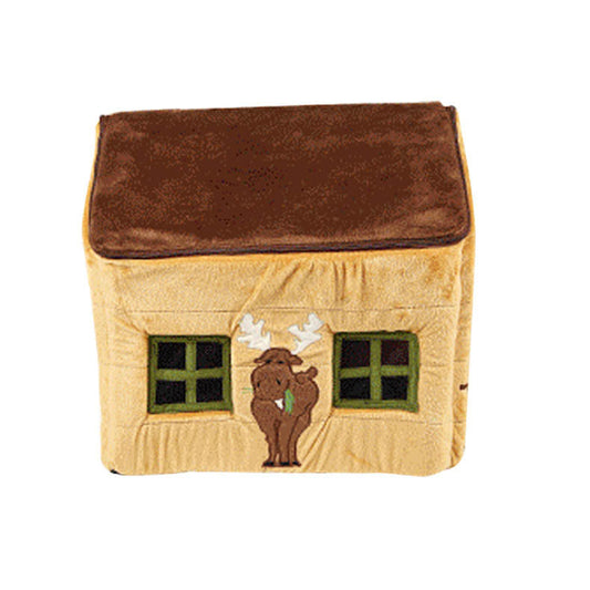 KFX-4018237 Foldable Removable Washable Cartoon Doghouse Pet Nest in Brown and Pink - 50x50x46cm