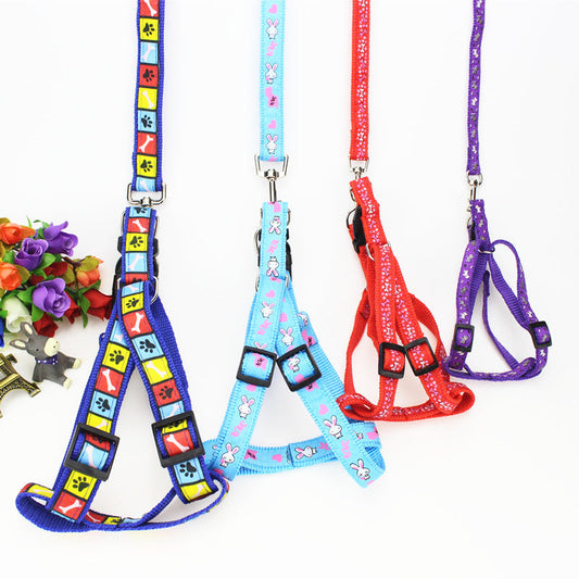 KFX-4019773 Fashionable Nylon Pet Leash with Colorful Printed Patches - Adjustable Traction Rope for Small and Large Dogs