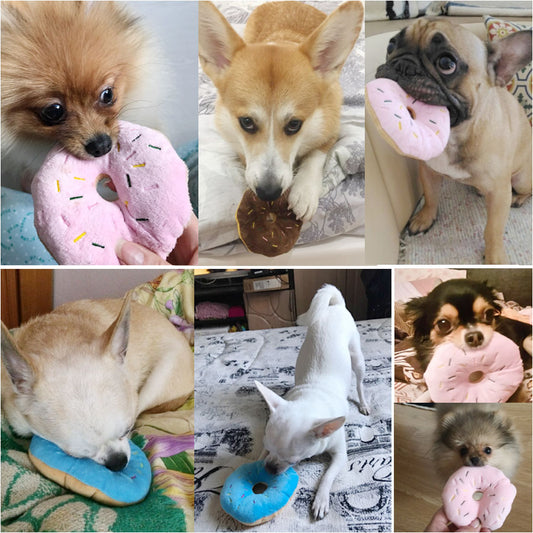 KFX-4020797 Eco-Friendly Plush Dog Toy - Pink Brown Donut Shape, 14cm Chew Toy with Vocal Feature