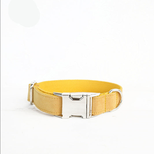 KFX-4021949 Customizable Yellow Velvet Dog Collar with Adjustable Fit and Lettering