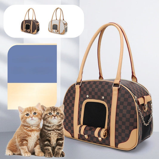 KFX-4022205 Medium Capacity Plaid Pattern Handbag for Pets with Breathable Design