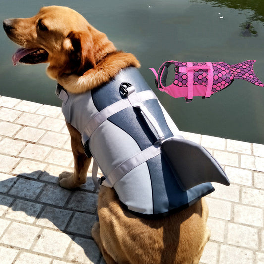 KFX-4033085 Pet Life Jacket for Dogs - Shark Mermaid Design, Available in Rose Red and Silver Gray, Sizes XS to XL