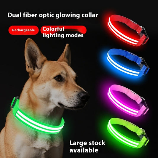 KFX-4033469 Luminous Double Fiber Dog Collar in Various Colors and Sizes