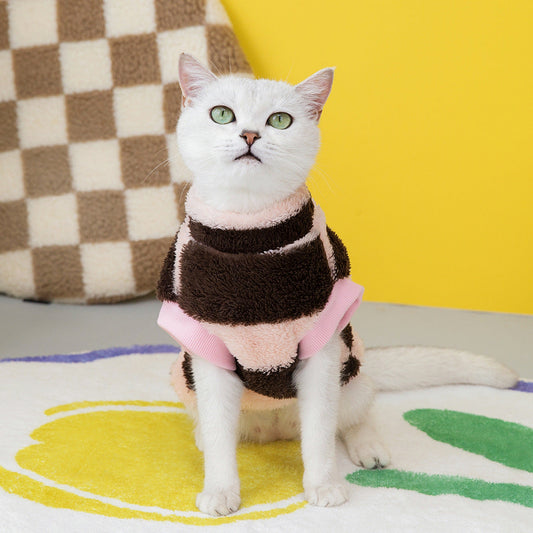 KFX-4036541 Cozy Fleece Sweatshirt for Cats - Available in Khaki, Wine Red, and Pink