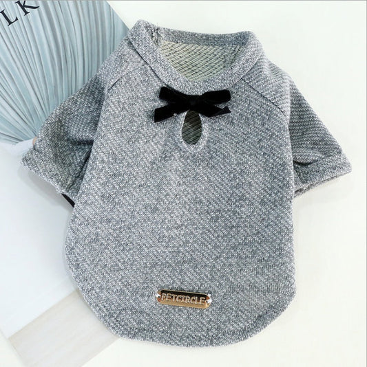 KFX-4055101 Cute Cotton Bow Tie T-Shirt for Dogs - Solid Color, Spring/Summer Wear, Various Sizes Available