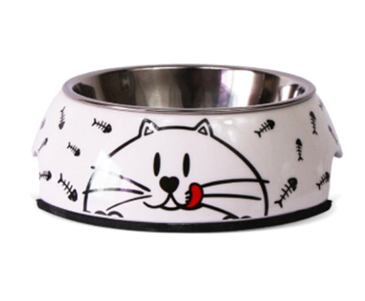 KFX-4079933 Stainless Steel Pet Bowl Set with Melamine Base for Dogs and Cats in Assorted Designs