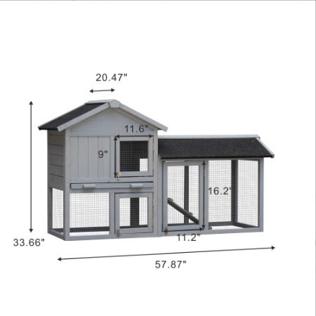 KFX-4083389 Outdoor Rabbit Hutch with Large Run Space and No Leak Tray for Small Animals