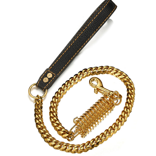 KFX-4085309 Stainless Steel Dog Spring Traction Rope - 15mm Wide, 120CM Long, Rust-Resistant and Comfortable