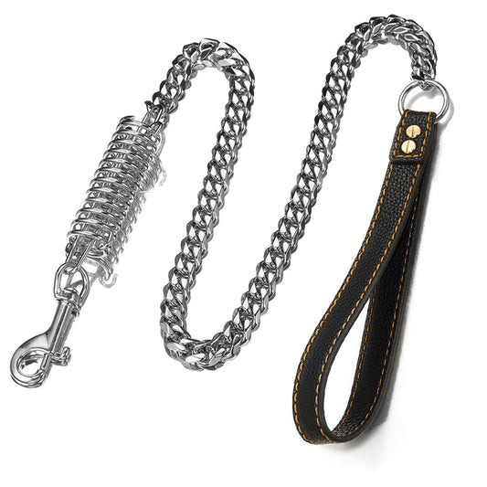KFX-4085309 Stainless Steel Dog Spring Traction Rope - 15mm Wide, 120CM Long, Rust-Resistant and Comfortable