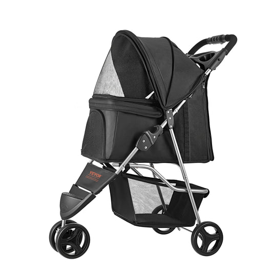 KFX-4087741 Foldable 3-Wheel Pet Stroller with Brake for Small Dogs and Cats, Up to 35lbs, Travel-Friendly Design