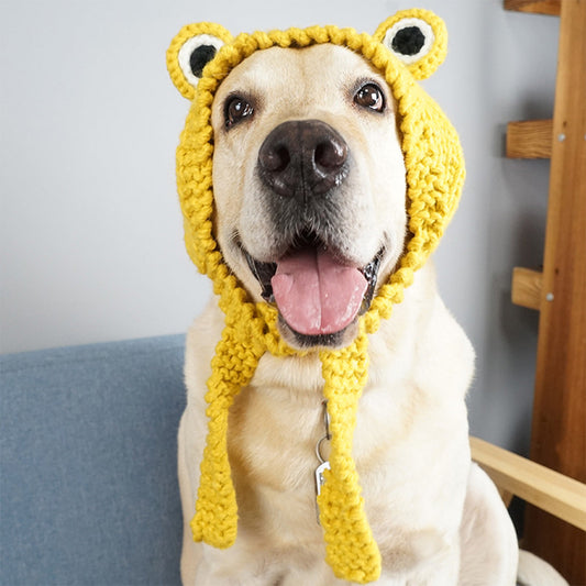KFX-4090301 Hand Knitted Wool Dog Hat in Yellow - Free Size for Added Warmth
