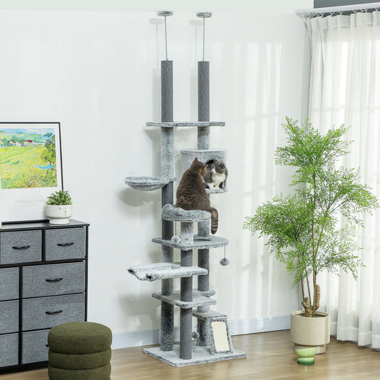 KFX-4094525 Floor-to-Ceiling Cat Tree Activity Center with Hammocks, Condo, and Perch - Gray