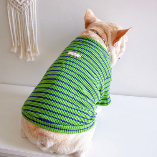 KFX-4095421 Casual Waffle Stretch Stripe Pet Clothes for Dogs - Two-Piece Set, Green, Various Sizes