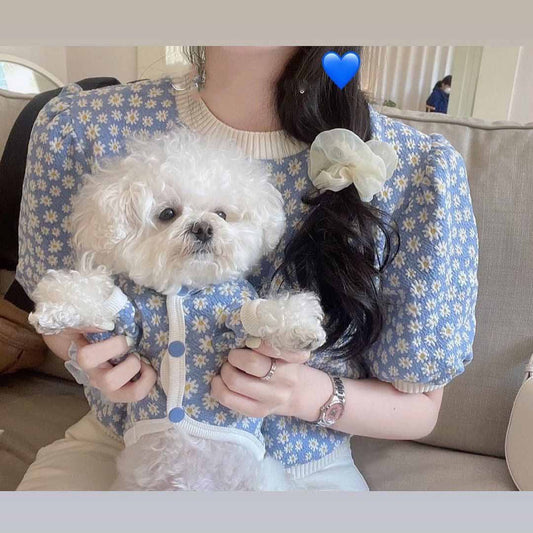 KFX-4099389 Cute Pet Dog Dress with Daisy Flower Print in Blue and Purple, Comfortable Tutu Style, Multiple Sizes Available