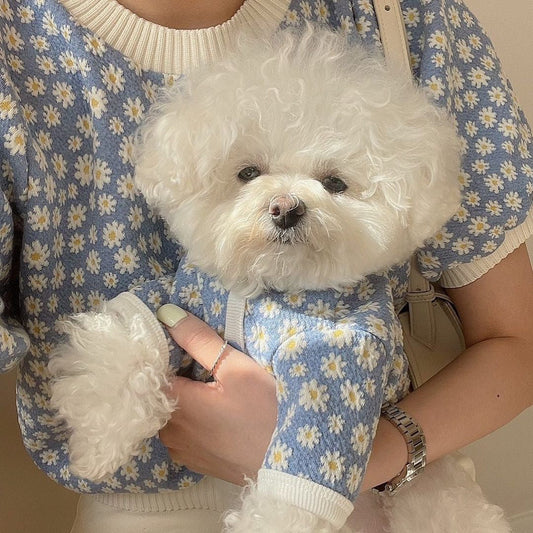 KFX-4099389 Cute Pet Dog Dress with Daisy Flower Print in Blue and Purple, Comfortable Tutu Style, Multiple Sizes Available