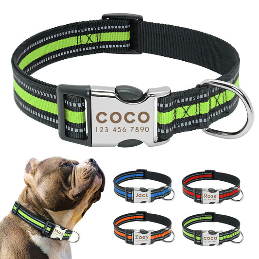 KFX-4104765 Custom Engraved Reflective Dog Collar Tag - Adjustable Nylon for Medium to Large Dogs