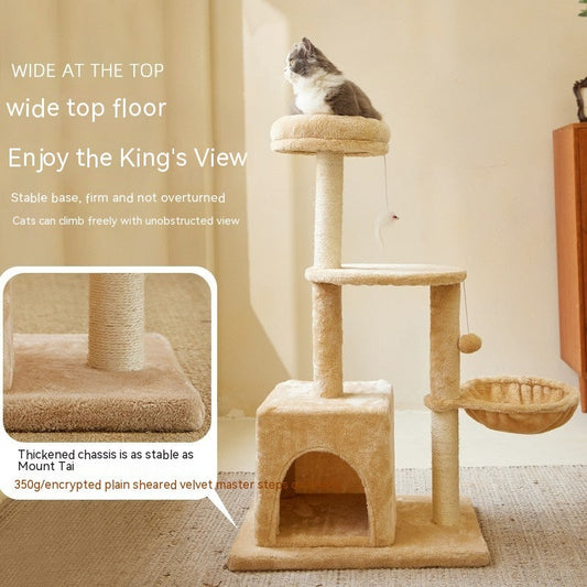KFX-4122301 Simple Wooden Cat Climbing Frame with Plush Fleece and Sisal Rope, 60x40x100CM