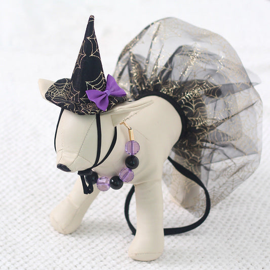 KFX-4123069 Spider Web Hat and Shawl Set for Pets - Halloween Costume Accessories in Various Sizes