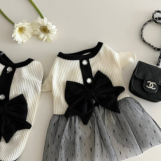 KFX-4129597 Summer Black and White Princess Dress for Small Dogs - Lightweight Polyester Vest