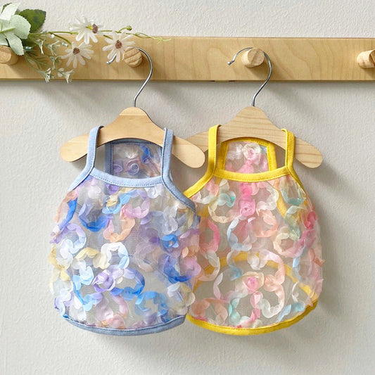 KFX-4134333 Fairy Petal Summer Sling for Small Pets - Lightweight Polyester Carrier in Blue and Pink