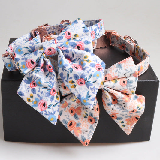 KFX-4153021 Fashionable Cotton Print Bow Collar for Dogs - Orange and Blue Options