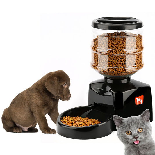 KFX-4154813 Automatic Pet Food Dispenser with Timing Function, 5.5L Capacity, Plastic Feed Container in Black and Red