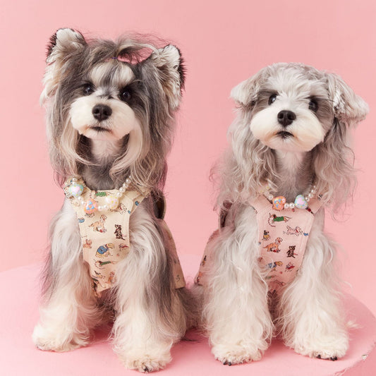 KFX-4155581 Denim Suspender Skirt for Small Dogs in Beige and Pink - Cotton Casual Pet Clothing