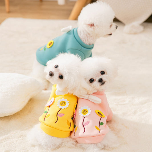 KFX-4161853 Three-Dimensional Flower Embroidered Sweater for Small Pets - Stylish Milk Shreds Design